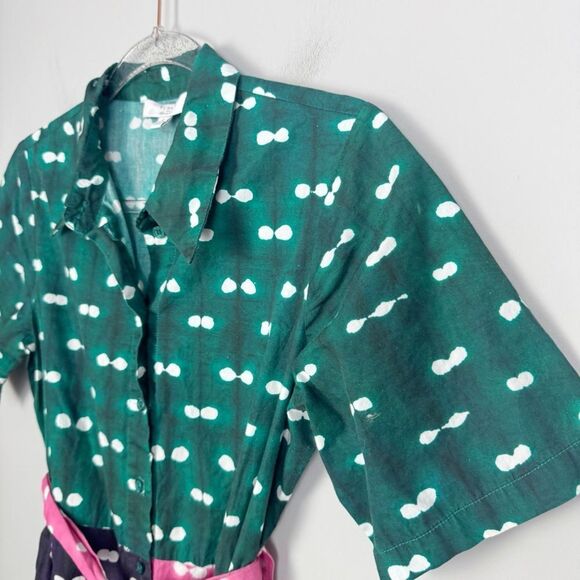 BUSAYO COLLECTIVE | Colorblock Polka Dot Belted Mini Shirt Dress Women’s Size 2 - Picture 5 of 11